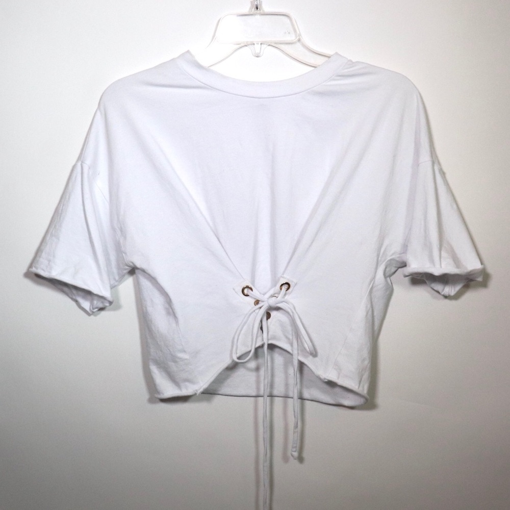 Corset Tie Detail Cropped T-Shirt